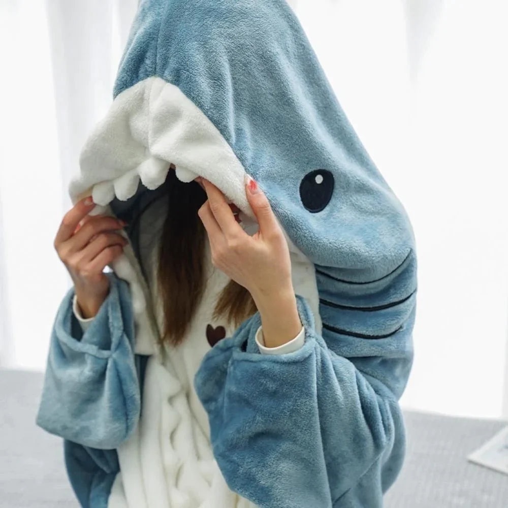Blue Shark Hooded Blanket